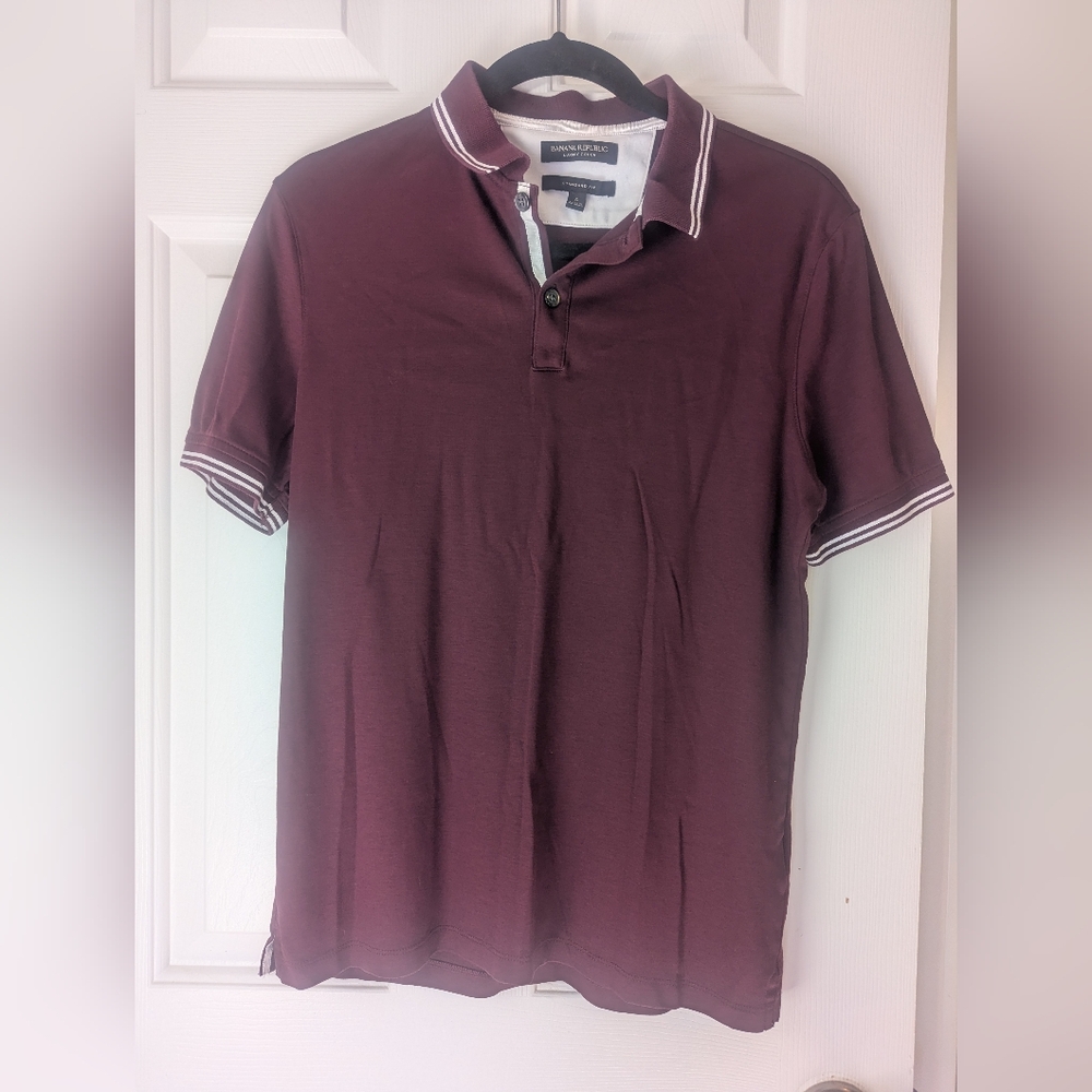 Banana Republic Luxury Touch Maroon Polo with White Trim